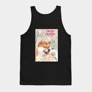 Shiba Inu Merry Christmas Santa Dog Holiday Greeting Tank Top